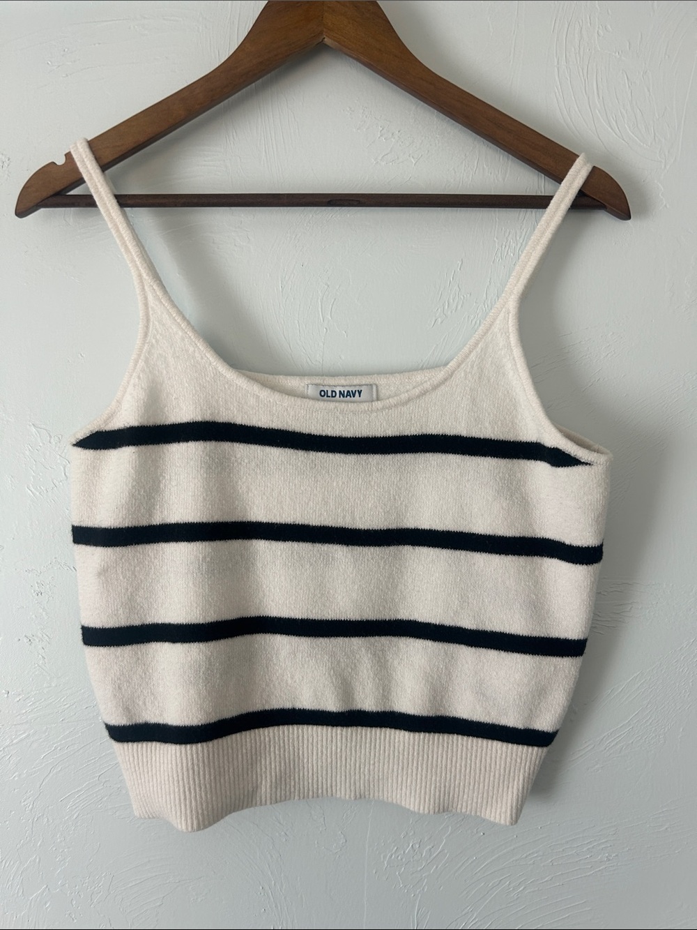 Old Navy Cream Striped Knit Cropped Camisole with Black Striped
